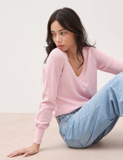 Pull manches longues rose pastel femme
