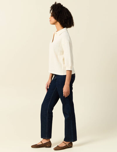 Polo manches 3/4 brillant ecru femme