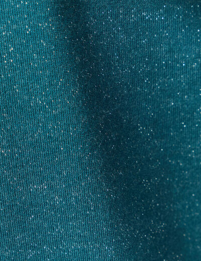 Sweat &agrave; capuche manches longues brillant bleu canard femme