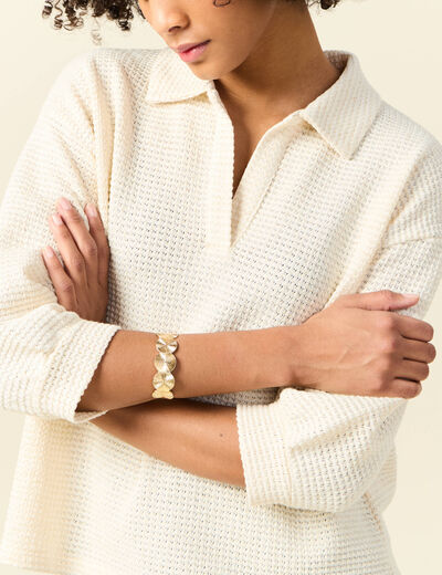 Polo manches 3/4 brillant ecru femme