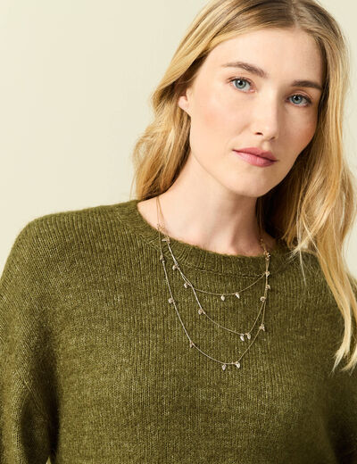 Pull col rond manches longues vert kaki femme