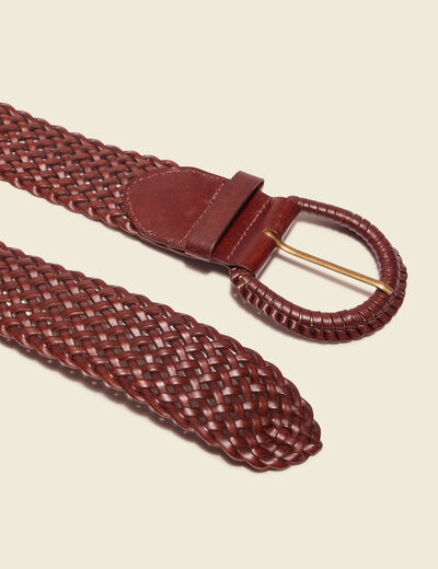 Ceinture tressée en cuir marron femme