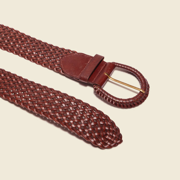 Ceinture tressée en cuir marron femme
