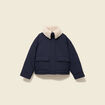Veste droite courte col classique bleu fonc&eacute; femme