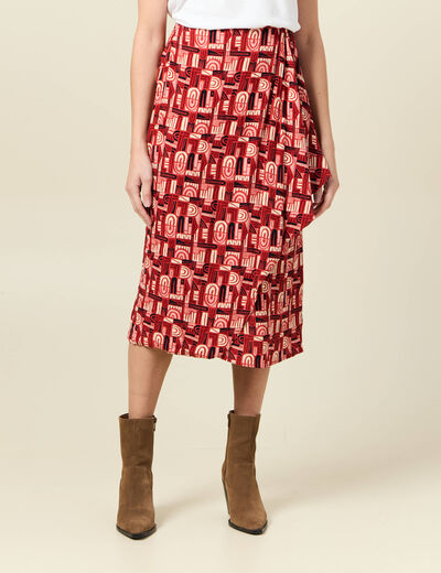 Jupe midi portefeuille fluide rouge foncé femme