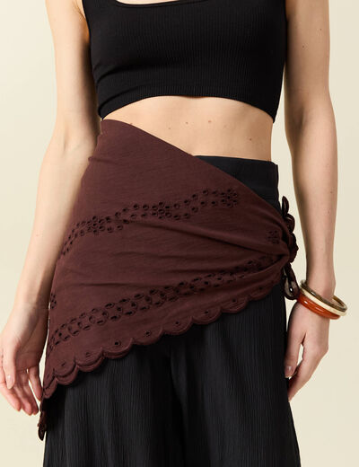Foulard en coton avec broderie marron fonc&eacute; femme