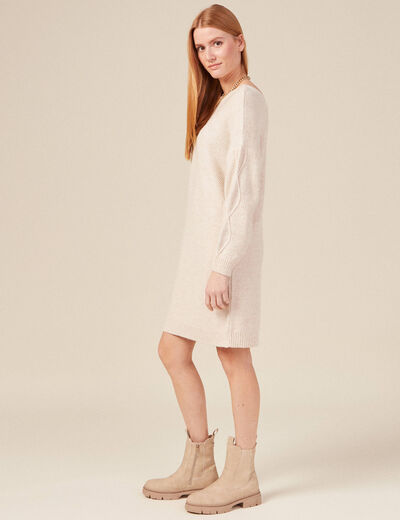 Robe pull droite torsades creme femme