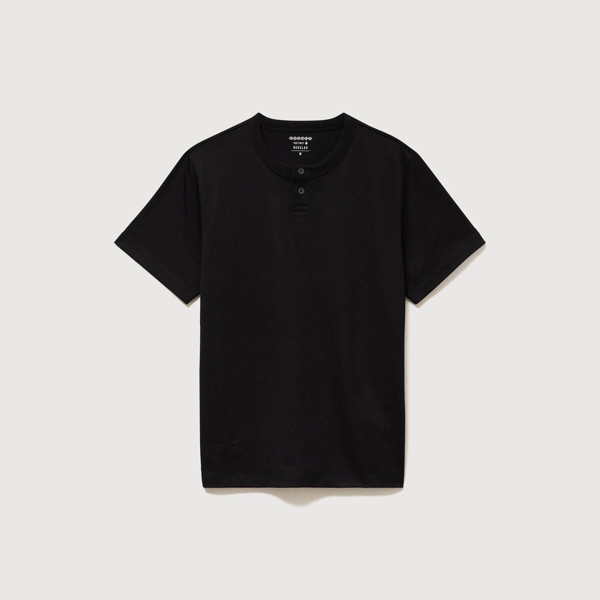 T-shirt col mao manches courtes en coton noir homme