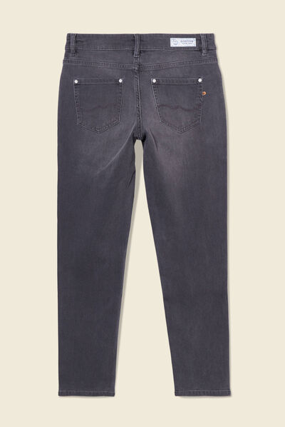Jeans slim taille basse 7/8ème denim gris femme