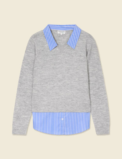 Pull manches longues gris clair femme