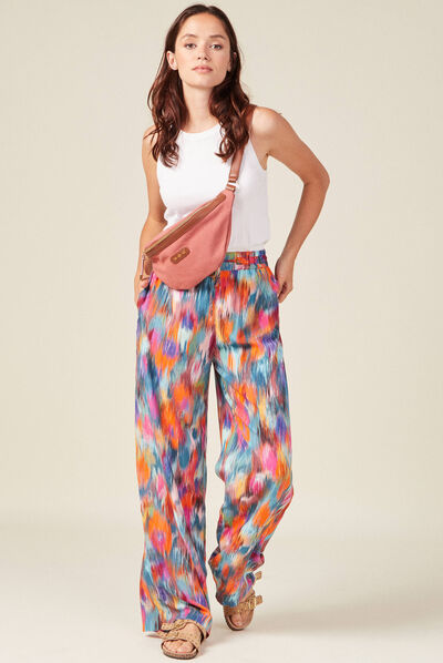 Pantalon large fluide multicolore femme