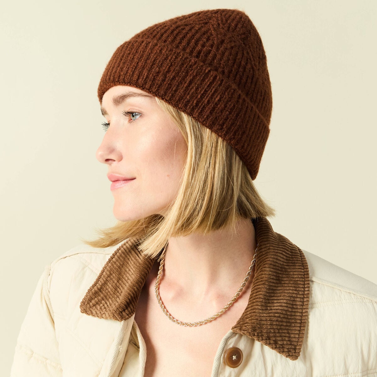 Bonnet marron cognac femme