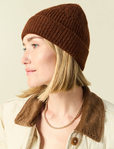 Bonnet marron cognac femme