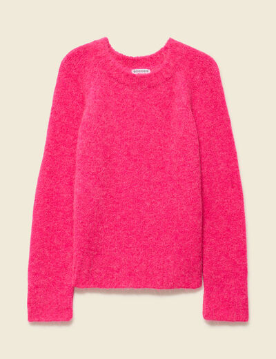 Pull manches longues col rond rose femme