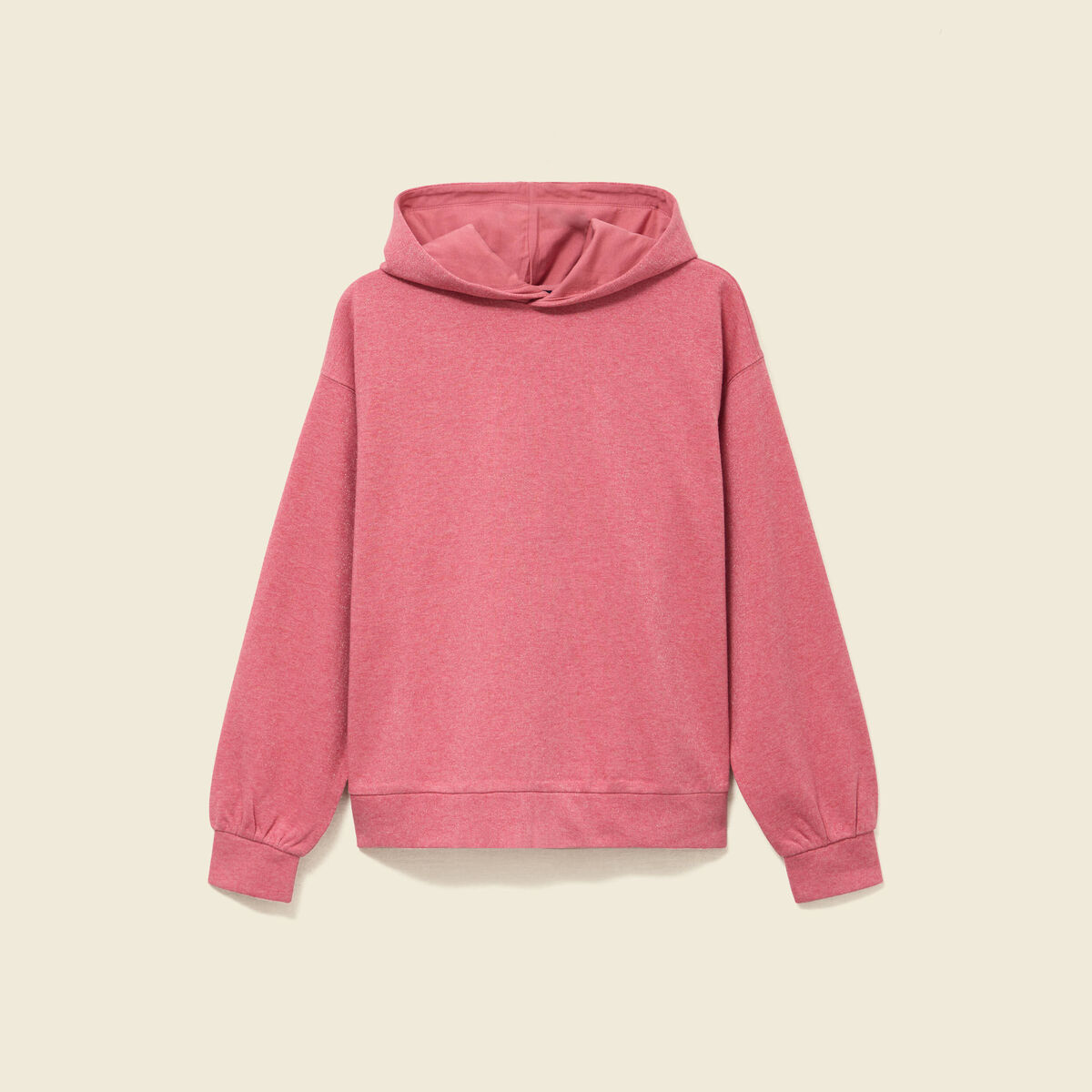 Sweat &agrave; capuche manches longues brillant mauve femme
