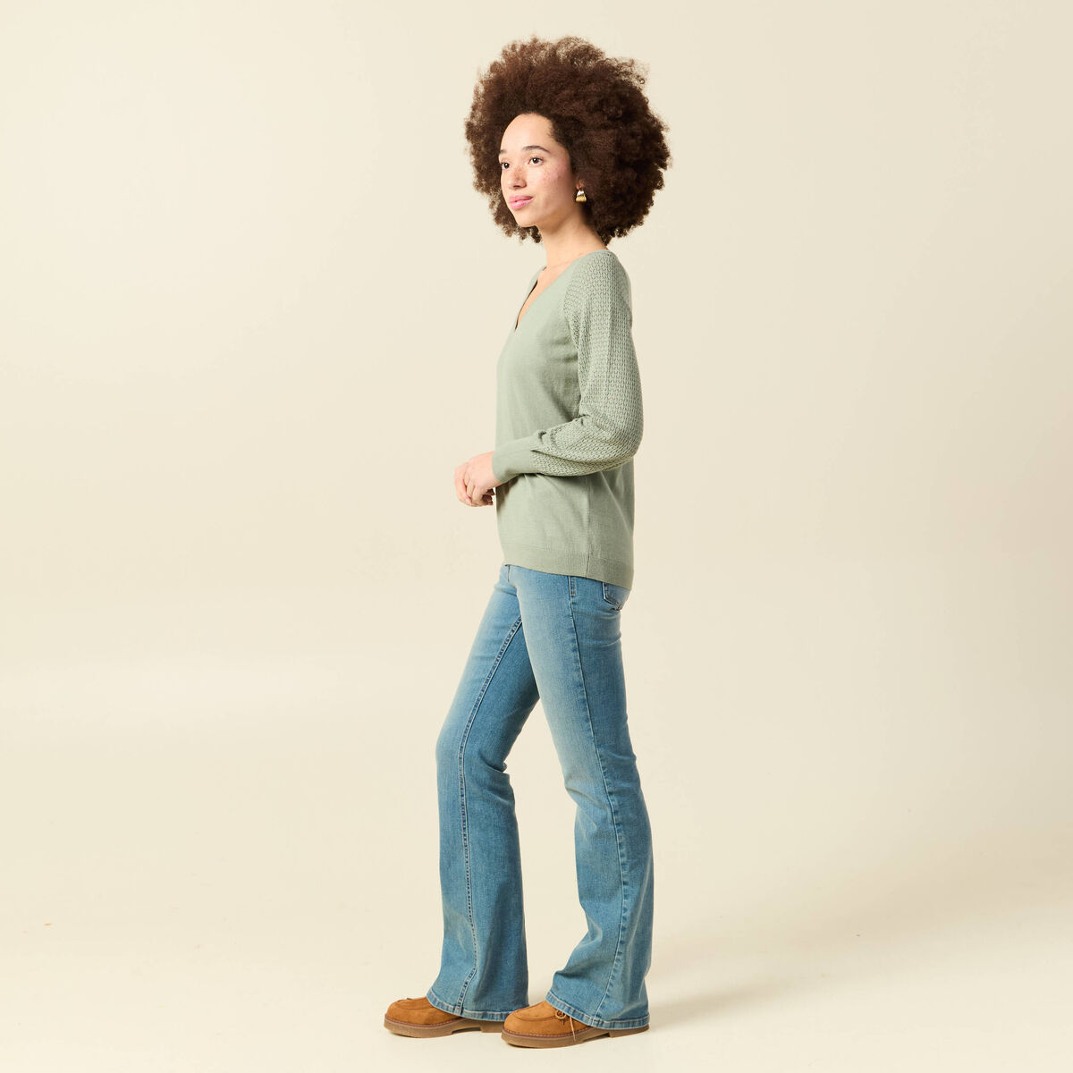 Pull manches longues vert kaki femme