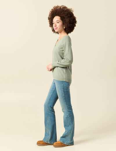 Pull manches longues vert kaki femme