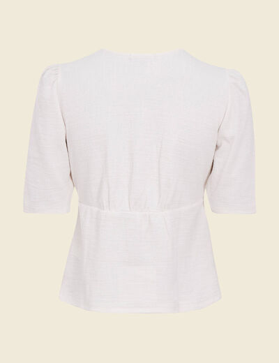 T-shirt boutonné à manches courtes ecru femme