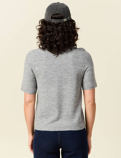 Pull manches courtes gris clair femme