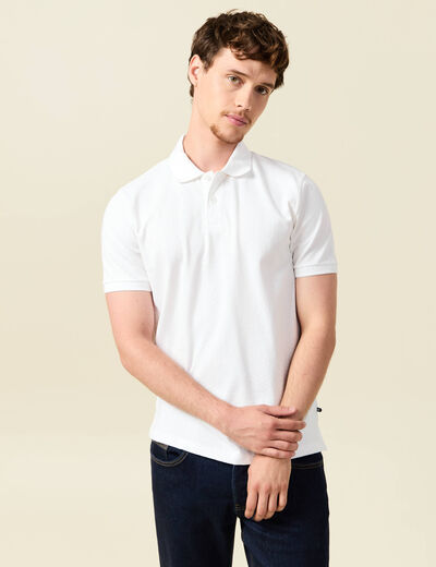 Polo cintr&eacute; en coton manches courtes blanc homme