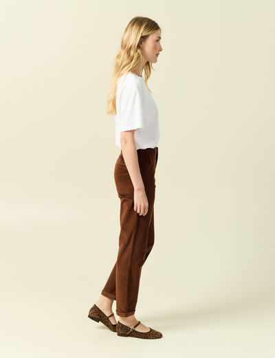Pantalon large 7/8&egrave;me taille haute marron fonc&eacute; femme