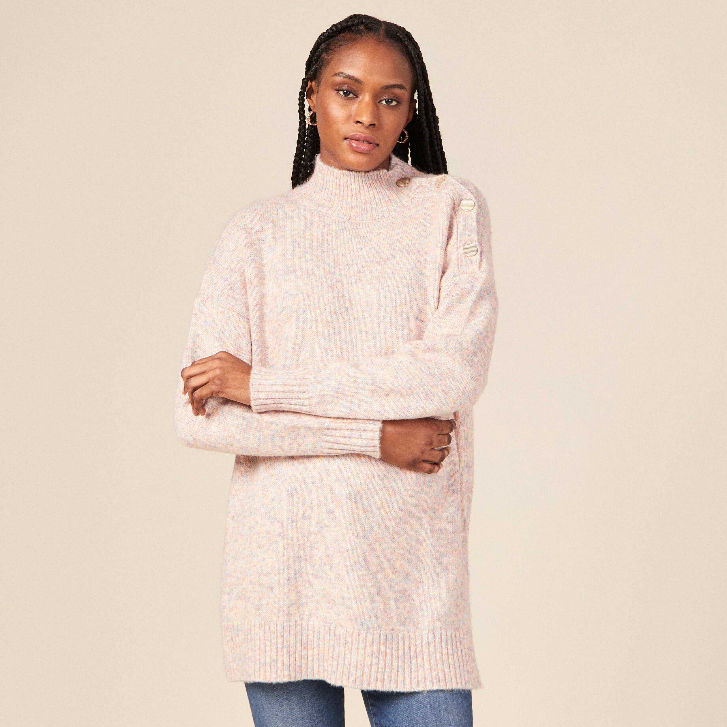 Pull col roule Orange Femme Bonobo