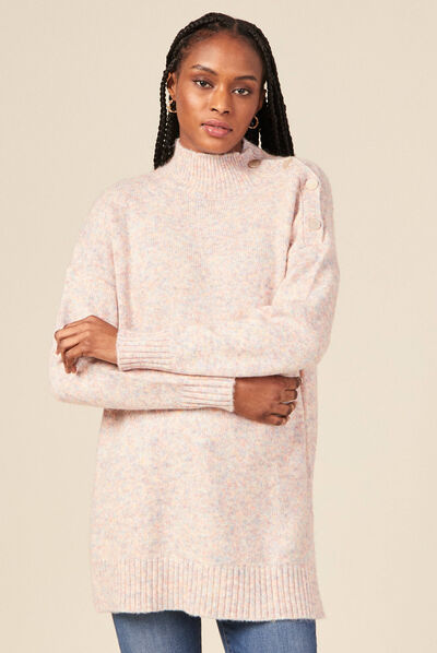 Pull long oversize orange foncé femme