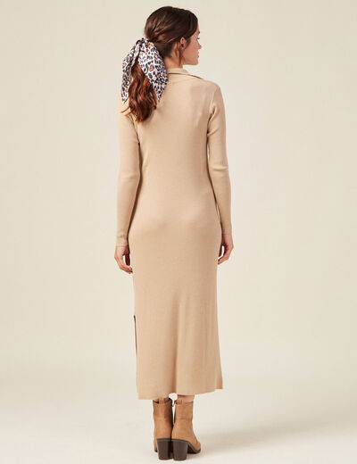 Robe pull longue moulante beige femme