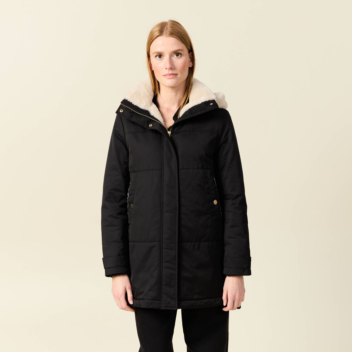 Parka droite &agrave; capuche noir femme
