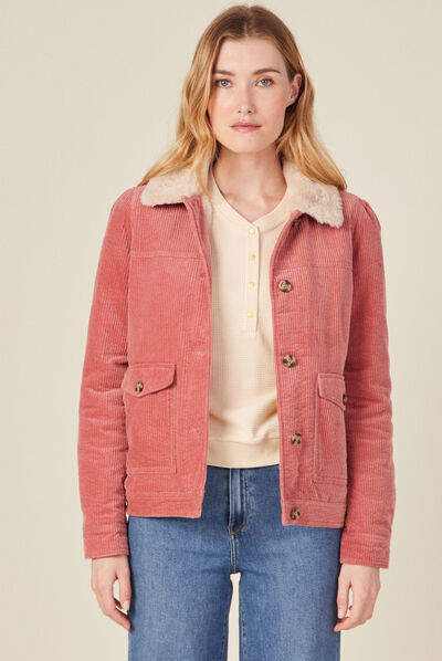 Blouson droit velours côtelé rouge clair femme