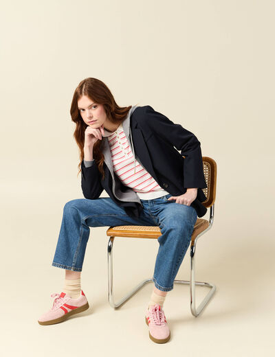 Polo ray&eacute; manches longues blanc femme