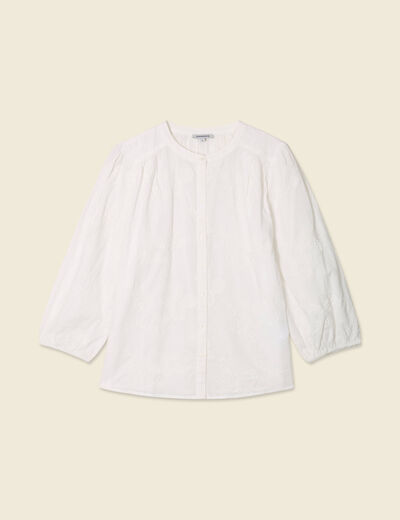 Chemise manches 3/4 brodée ecru femme