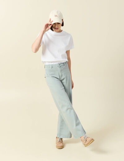 Jeans large cropped taille haute bleu gris femme