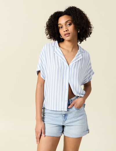 Chemise manches 3/4 bleu femme