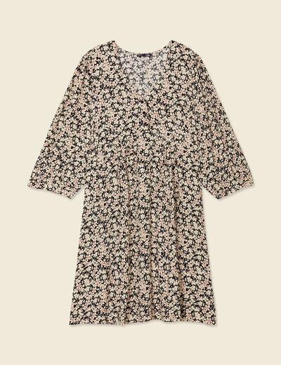 Robe évasée manches 3/4 noir femme