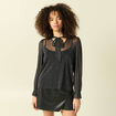 T-shirt manches longues col v doubl&eacute; noir femme