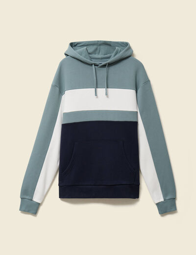Sweat &agrave; capuche manches longues bleu gris homme