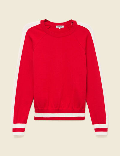 Pull col rond manches longues rouge femme