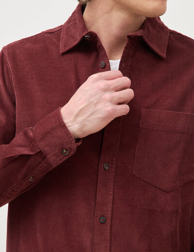 Chemise col classique en velours bordeaux homme