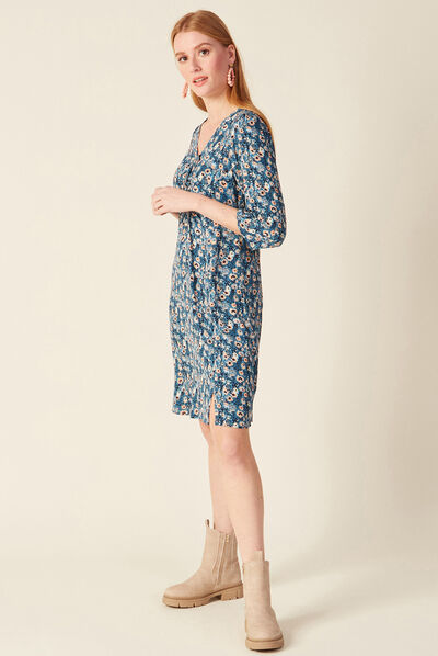 Robe droite éco-responsable bleu canard femme