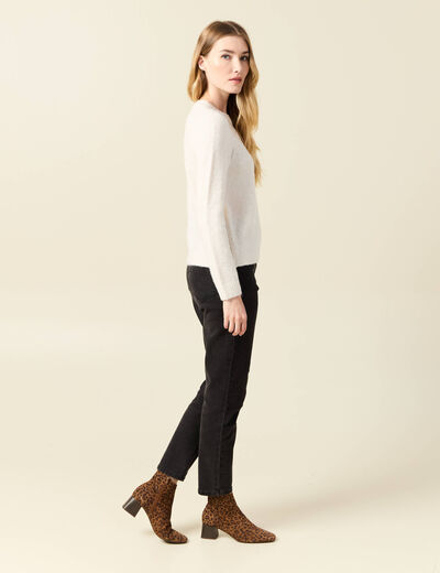 Pull manches longues perles ecru femme