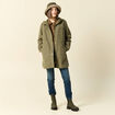 Parka longue à capuche vert kaki femme