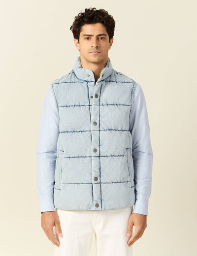 Doudoune sans manches en jean denim bleach homme