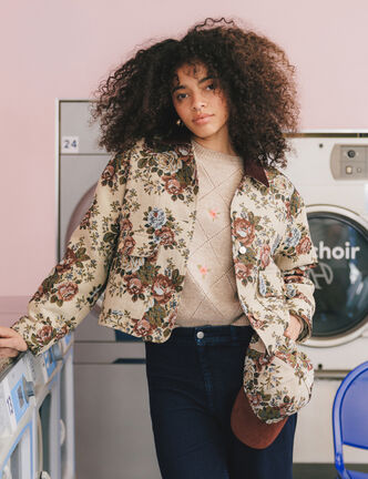 Veste manches longues doubl&eacute;e beige femme
