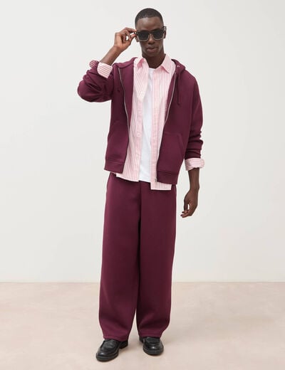 Sweat ample &agrave; capuche manches longues prune homme