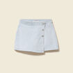 Jupe-short taille haute en jeans denim bleach femme