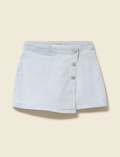 Jupe-short taille haute en jeans denim bleach femme