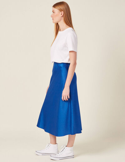 Jupe midi droite satin bleu electrique femme