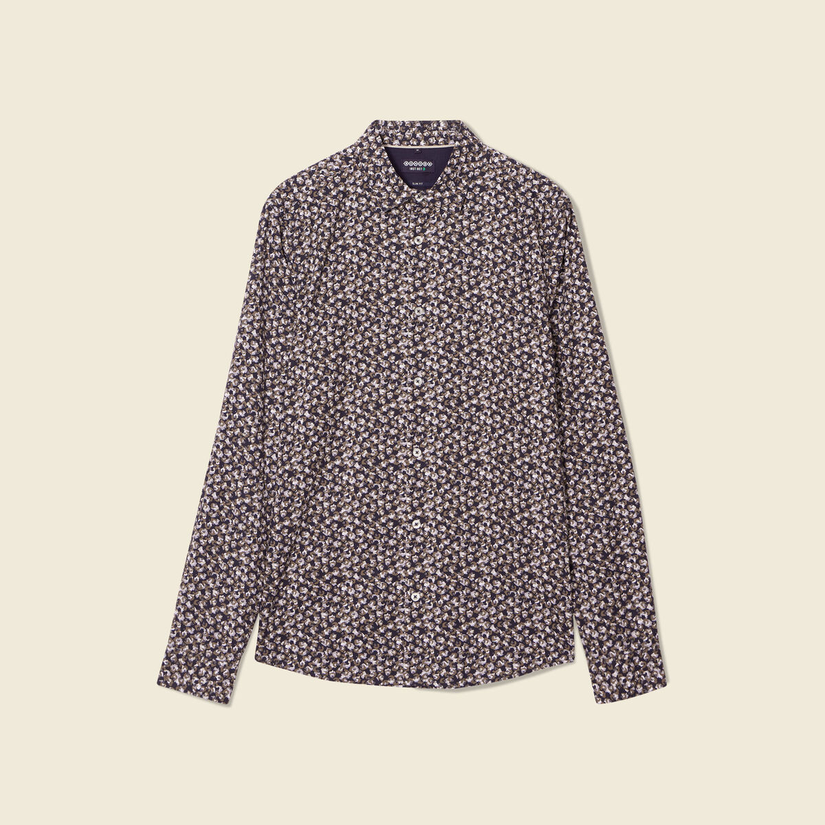 Chemise cintr&eacute;e en coton manches longues bleu marine homme