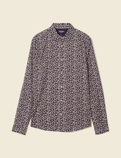 Chemise cintr&eacute;e en coton manches longues bleu marine homme